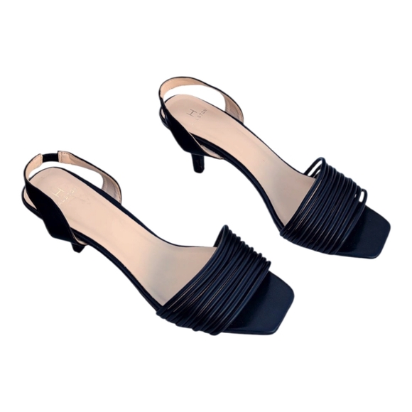 NEW HALSTON, HONG KONG SLING BACK STRAPPY LEATHER HEEL SANDALS 7.5 - Picture 6 of 10